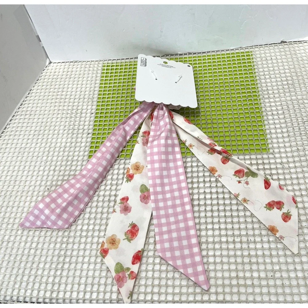 Nanette‎ Lepore 2pc Scarf Scrunchie Set Pink Gingham Hair Accessories NEW